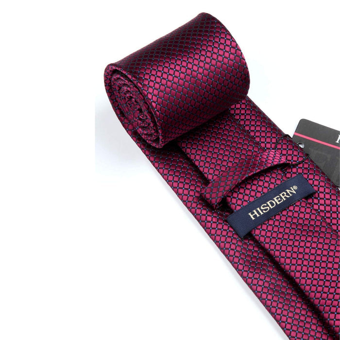 Houndstooth Tie Handkerchief Set - BURGUNDY