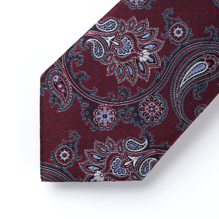 Paisley Floral Tie Handkerchief Set - BURGUNDY/WHITE