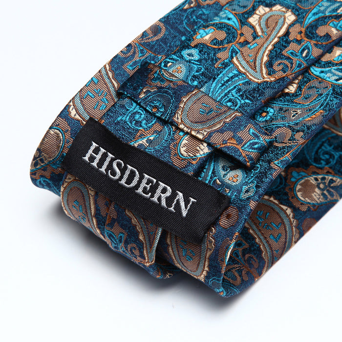 Paisley Floral Tie Handkerchief Set - GREEN/GOLD