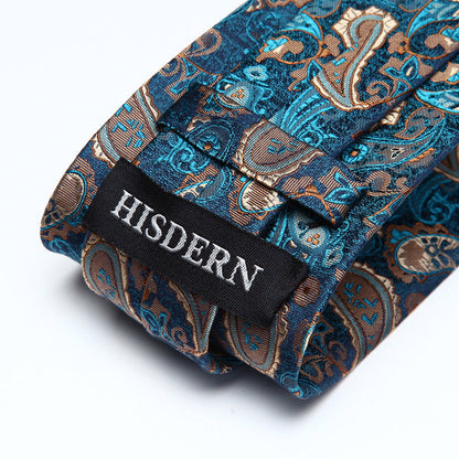 Paisley Floral Tie Handkerchief Set - GREEN/GOLD