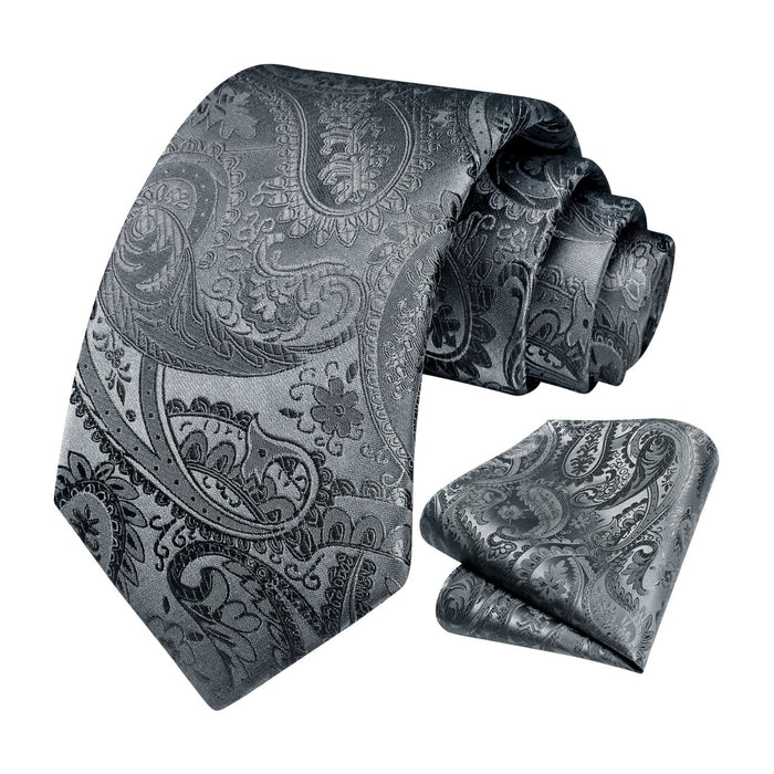Paisley Tie Handkerchief Set - GREY