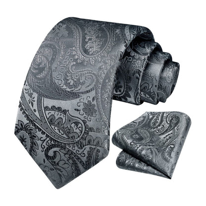 Paisley Tie Handkerchief Set - GREY