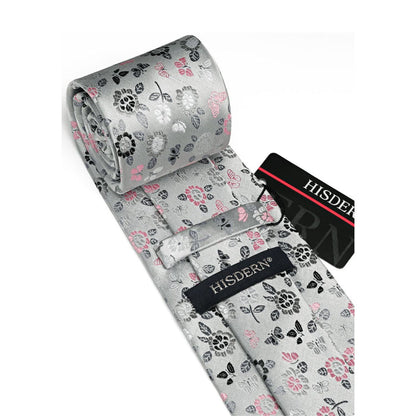 Floral Tie Handkerchief Set - B-GRAY/PINK