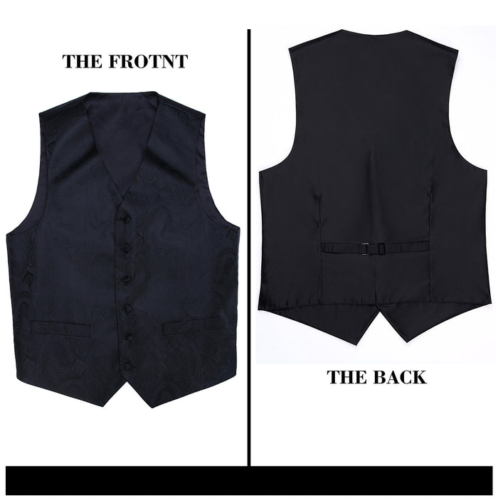 Paisley Vest Tie Handkerchief Set Black 3