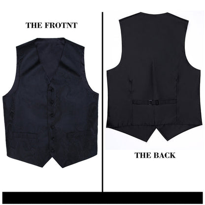 Paisley Vest Tie Handkerchief Set Black 3