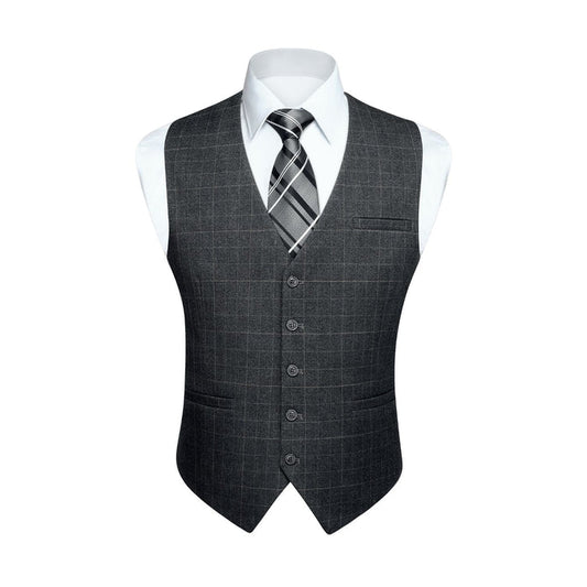 Plaid Slim Vest - A-CHARCOAL GREY
