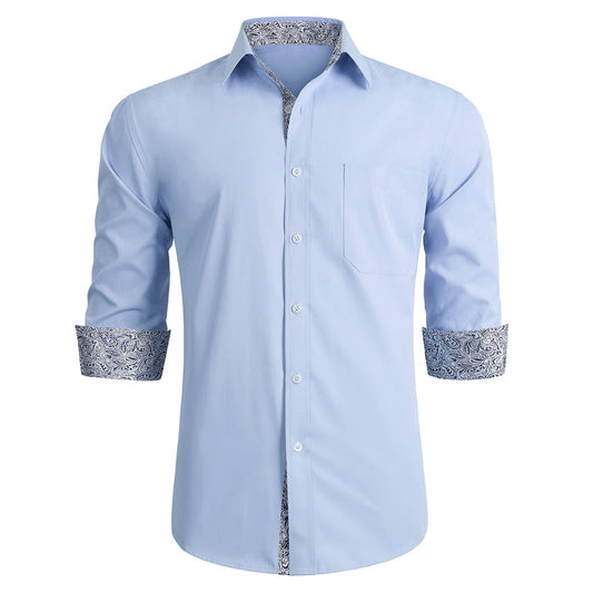 Casual Formal Shirt with Pocket - LIGHT BLUE/GREY