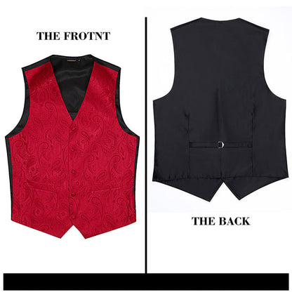 Paisley Vest Tie Handkerchief Set - RED