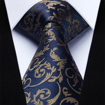 Paisley Floral Tie Handkerchief Set - A NAVY BLUE/BROWN