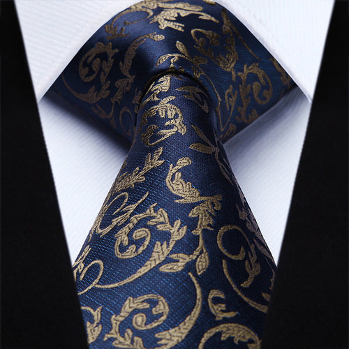 Paisley Floral Tie Handkerchief Set - A NAVY BLUE/BROWN