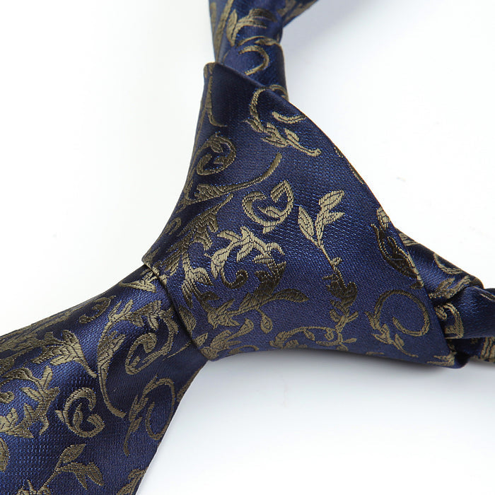 Paisley Floral Tie Handkerchief Set - A NAVY BLUE/BROWN