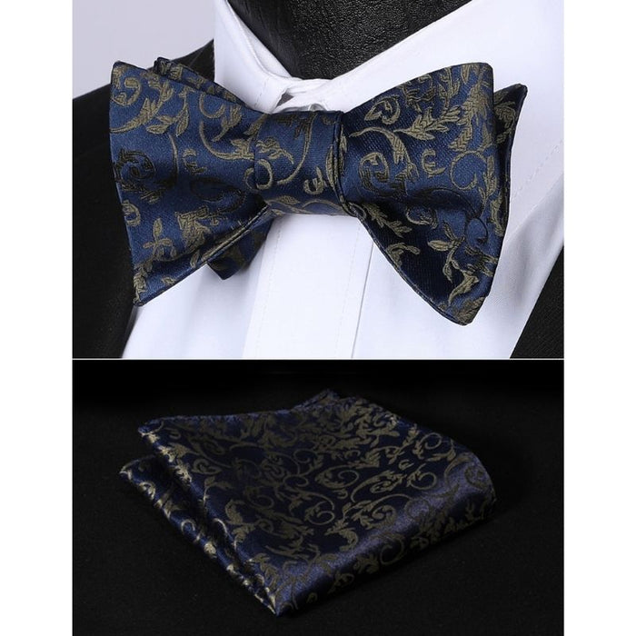 Floral Bow Tie & Pocket Square - A-B NAVY BLUE