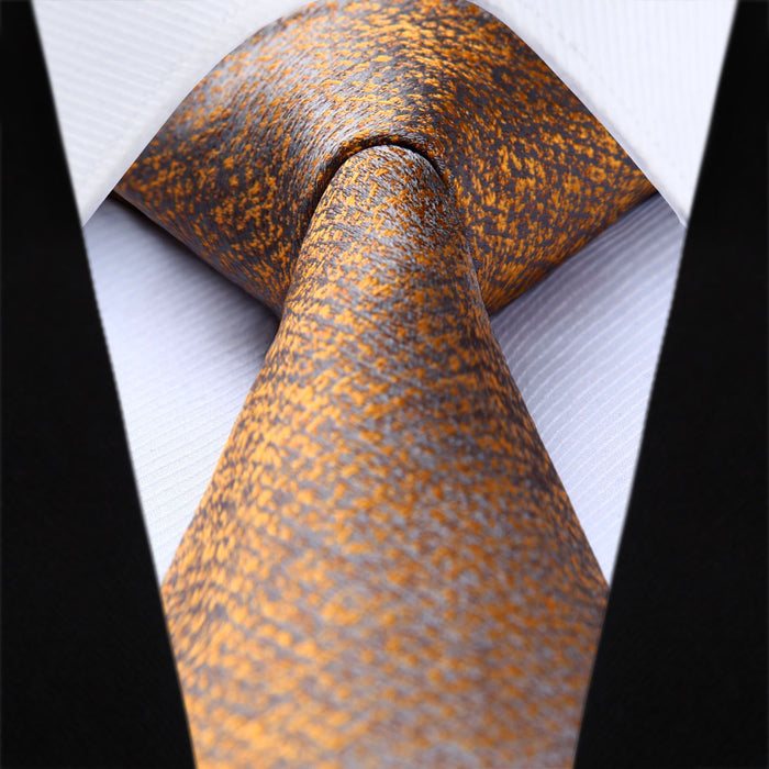 Houndstooth Tie Handkerchief Set - ORANGE
