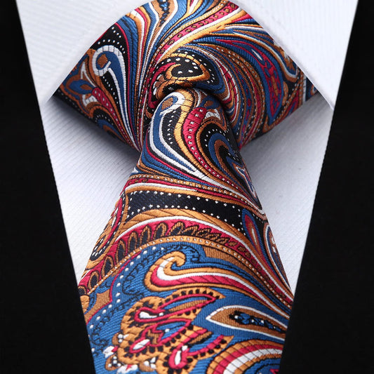 Paisley Floral Tie Handkerchief Set - ORANGE/NAVY BLUE