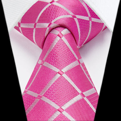 Pink plaid tie and matching pocket square