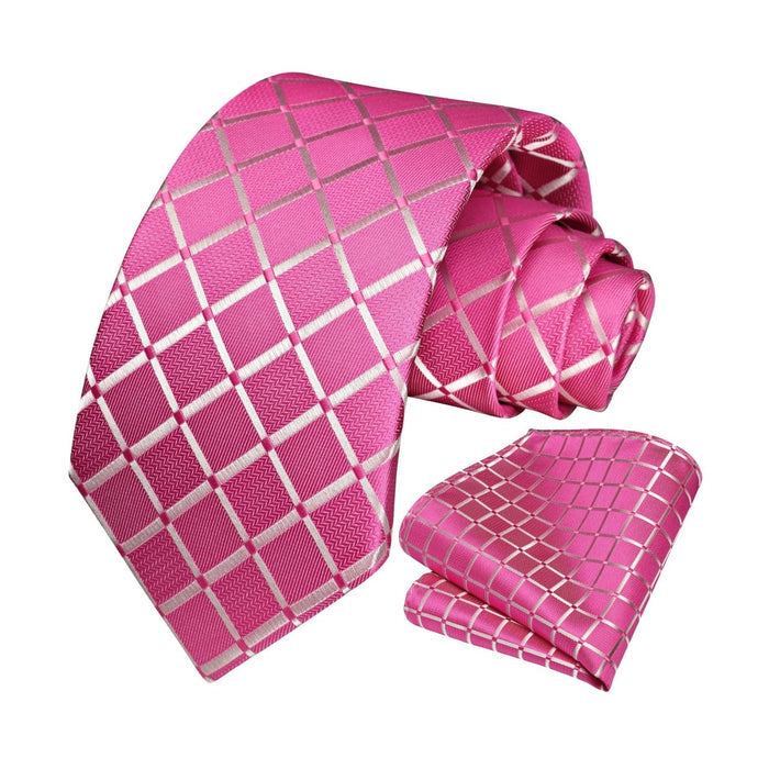 Plaid Tie Handkerchief Set - PINK