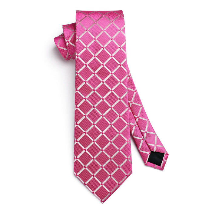 Plaid Tie Handkerchief Set - PINK