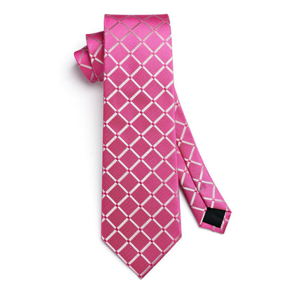 Plaid Tie Handkerchief Set - PINK