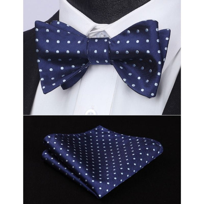 Polka Dots Bow Tie & Pocket Square - B-NAVY BLUE / SKY BLUE