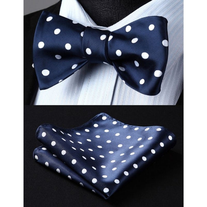 Polka Dots Bow Tie & Pocket Square - F-BLUE/WHITE