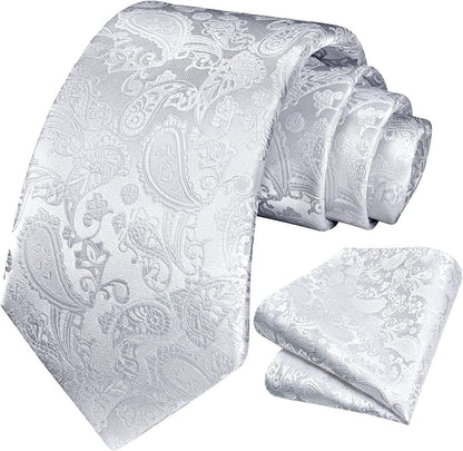 Paisley Tie Handkerchief Set - A3-WHITE