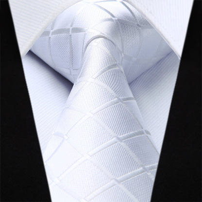 Plaid Tie Handkerchief Set - WHITE