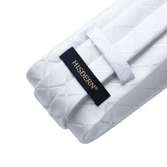 Plaid Tie Handkerchief Set - WHITE