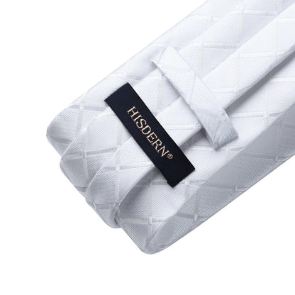 Plaid Tie Handkerchief Set - WHITE