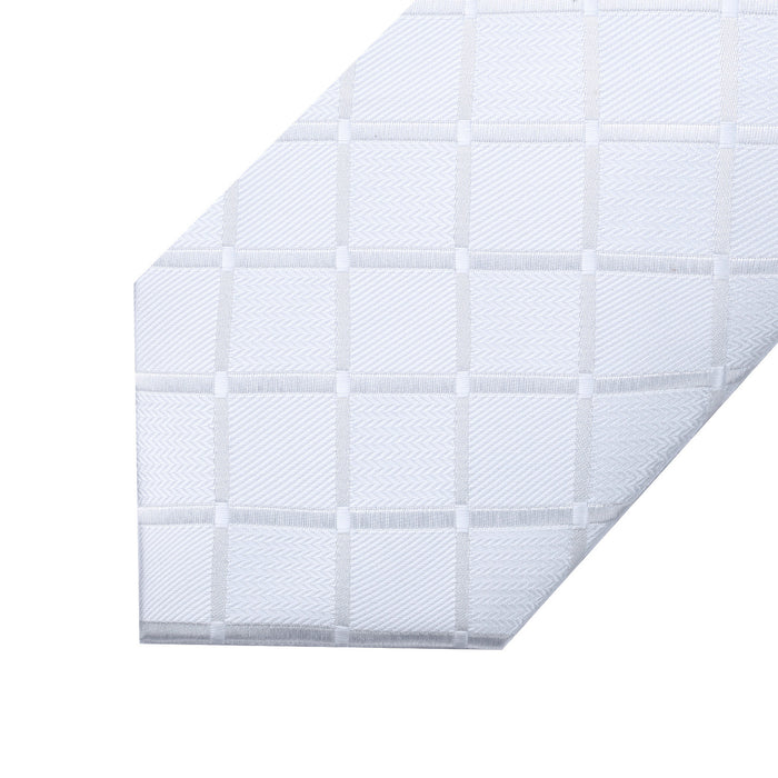 Plaid Tie Handkerchief Set - WHITE