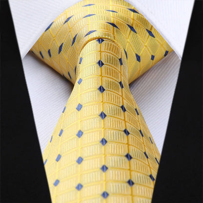 Plaid Tie Handkerchief Set - YELLOW