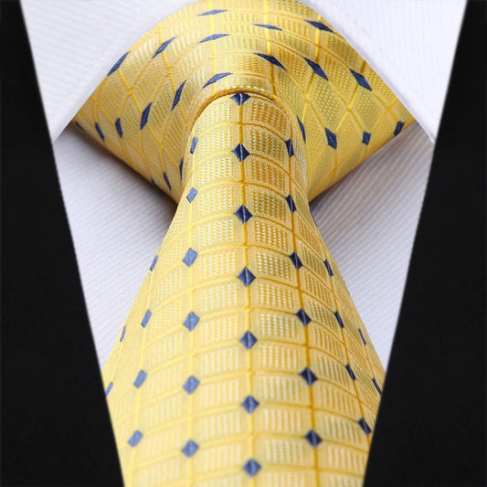 Plaid Tie Handkerchief Set - YELLOW