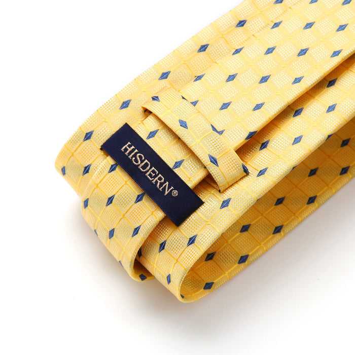 Plaid Tie Handkerchief Set - YELLOW