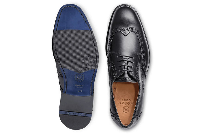 Moral Code Holden Wingtip Dress Shoe - #color_black-leather