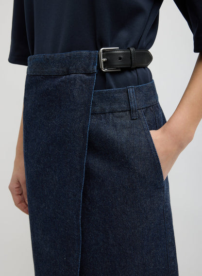 INDIGO DENIM DOUBLE APRON SKIRT