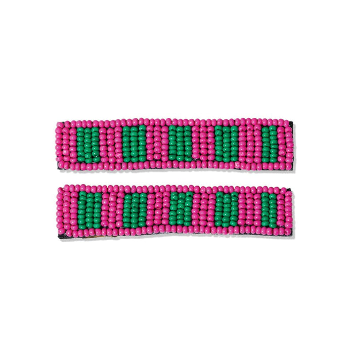 Ink & Alloy -  Anna Two-Tone Striped Beaded 2 Pack Hair Clips