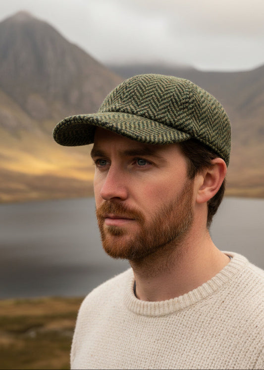 Irish Tweed Baseball Cap - Green Herringbone | Premium Kerry Wool