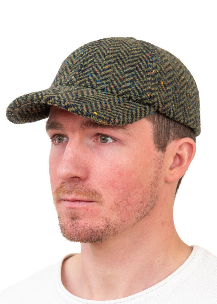 Irish Tweed Baseball Cap - Green Herringbone | Premium Kerry Wool