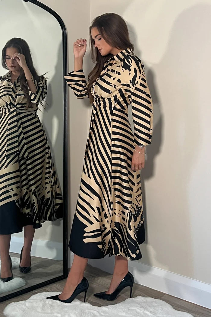 ISABELLA STRIPE PRINT TIE FRONT DRESS