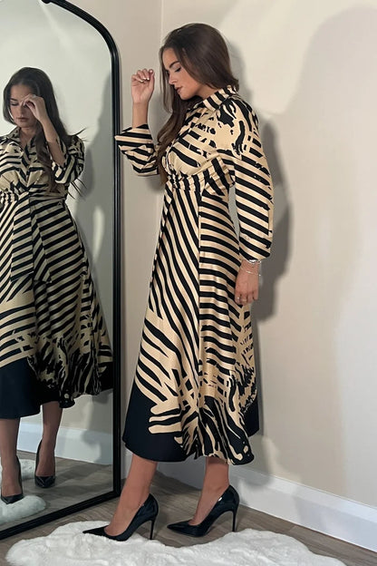 ISABELLA STRIPE PRINT TIE FRONT DRESS