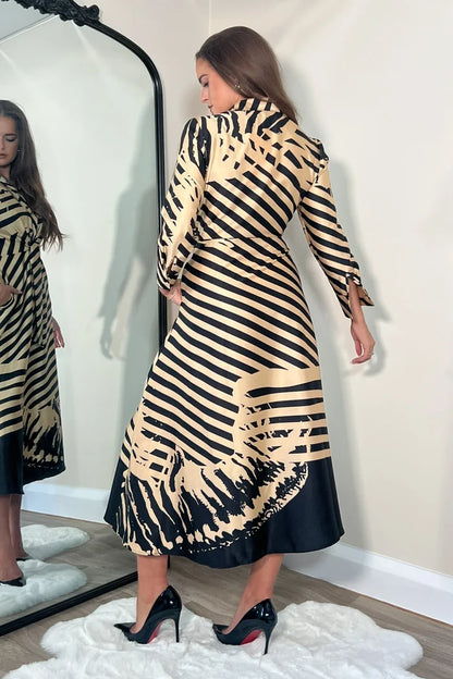 ISABELLA STRIPE PRINT TIE FRONT DRESS