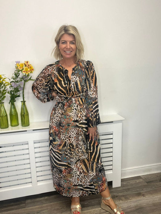 Jayne Midi Dress (Multi Leopard)