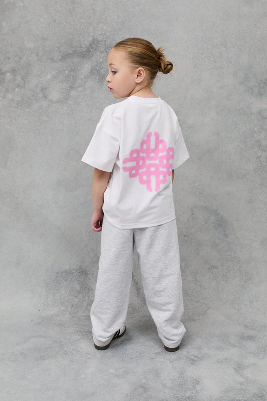 JNR BLURRED GRAPHIC EMBLEM T-SHIRT - WHITE/PINK