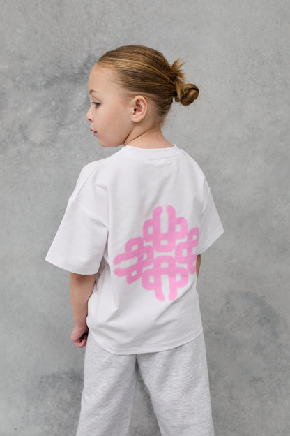 JNR BLURRED GRAPHIC EMBLEM T-SHIRT - WHITE/PINK