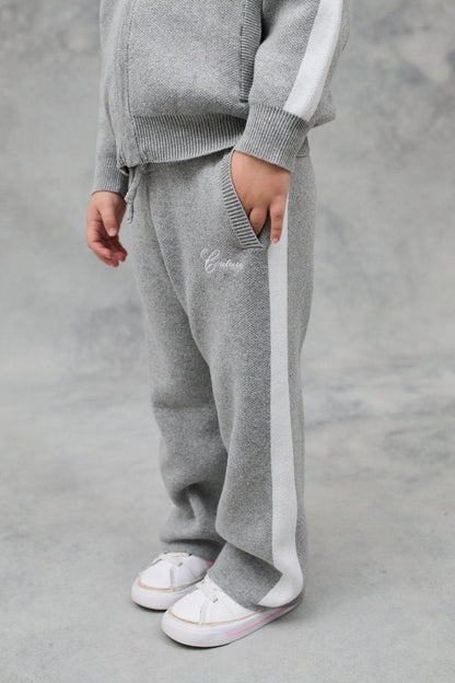 JNR SIDE STRIPE KNITTED JOGGERS - GREY MARL