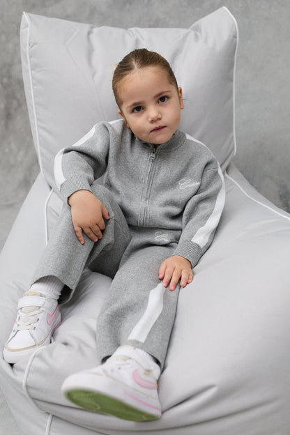 JNR SIDE STRIPE KNITTED JOGGERS - GREY MARL