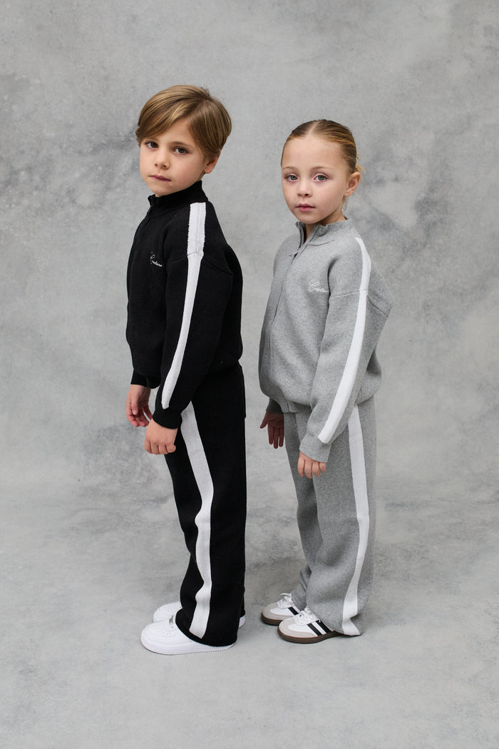 JNR SIDE STRIPE KNITTED JOGGERS - GREY MARL