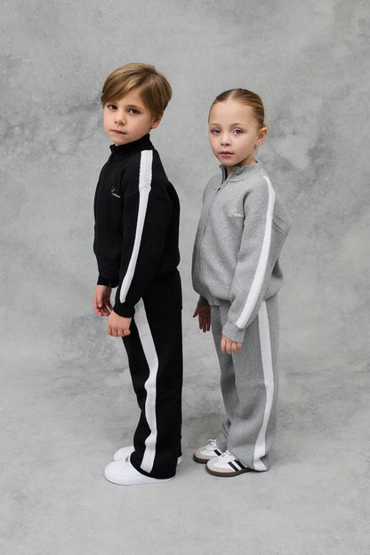 JNR SIDE STRIPE KNITTED JOGGERS - GREY MARL