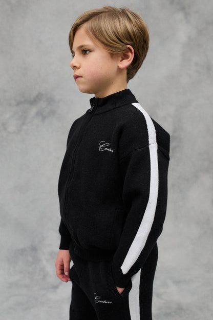 JNR SIDE STRIPE KNITTED ZIP THROUGH - BLACK