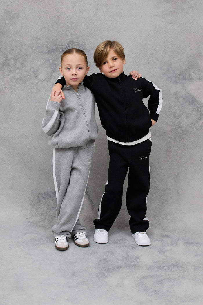 JNR SIDE STRIPE KNITTED ZIP THROUGH - BLACK