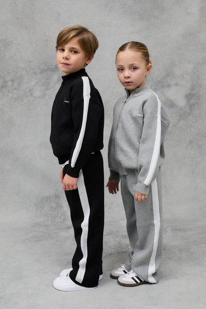JNR SIDE STRIPE KNITTED ZIP THROUGH - BLACK